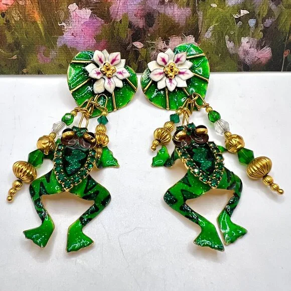 Lunch at the Ritz French Toads Pierced Earrings 1992 - Picture 4 of 6